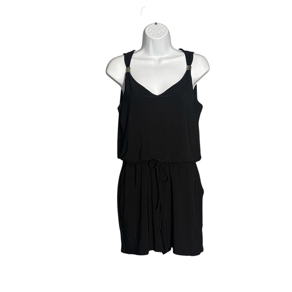 White House Black Market‎ Black Sleeveless V Neck Drawstring Waist Romper Size S